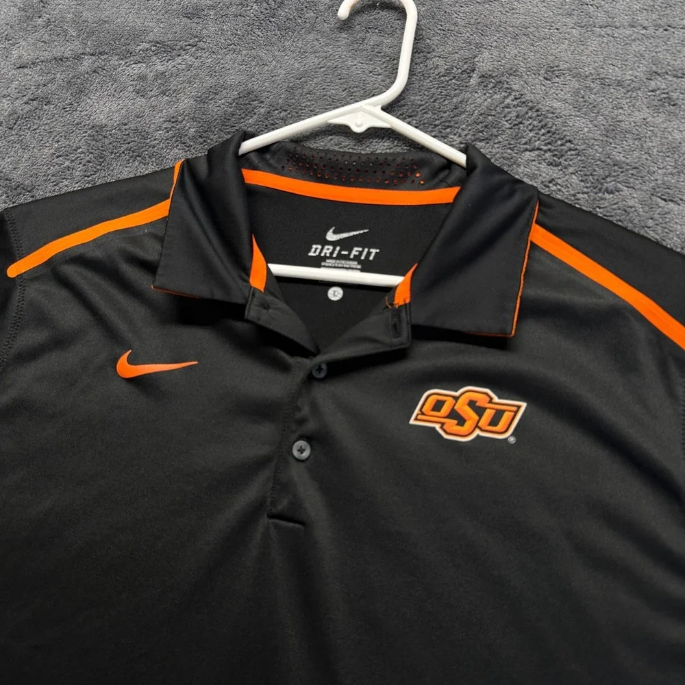 Nike Oklahoma State Cowboys Dri-FIT Polo Shirt Mens Large Black Orange OSU